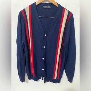 Paul Jones Cardigan Grandpa Striped Button-up Men’s Size L Retro Viscose